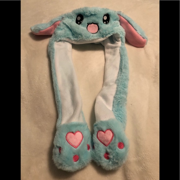 Kids Rabbit plush hat ear moving ear flap hat with paws